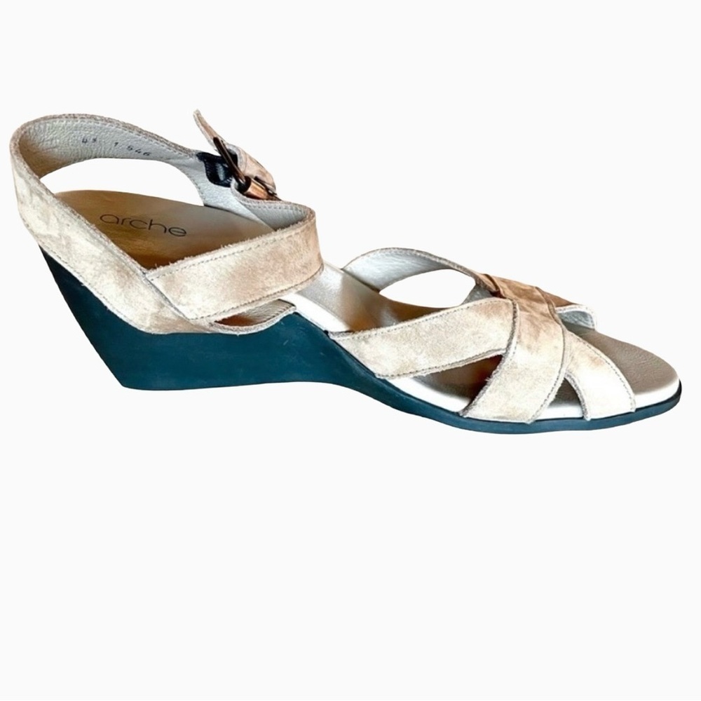 Arche Egowa Wedge Sandals Tan Suede Strap Comfort EU 41 US 9.5 - Picture 4 of 10